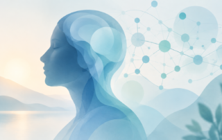 Ilustración conceptual generada con IA: perfil humano azul junto a una red digital abstracta. No representa un estudio ni una herramienta concreta.