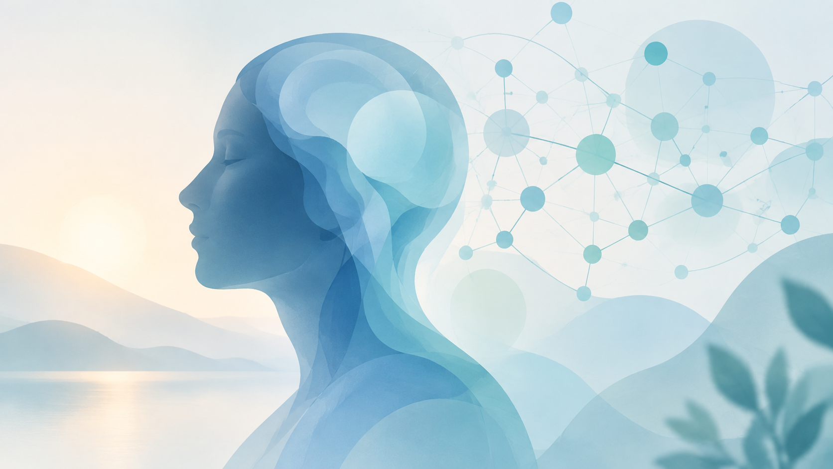 Ilustración conceptual generada con IA: perfil humano azul junto a una red digital abstracta. No representa un estudio ni una herramienta concreta.