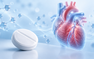 Ilustración conceptual generada con IA: una tableta sin marca junto a un corazón estilizado. No representa el aspecto real del medicamento ni datos del ensayo.